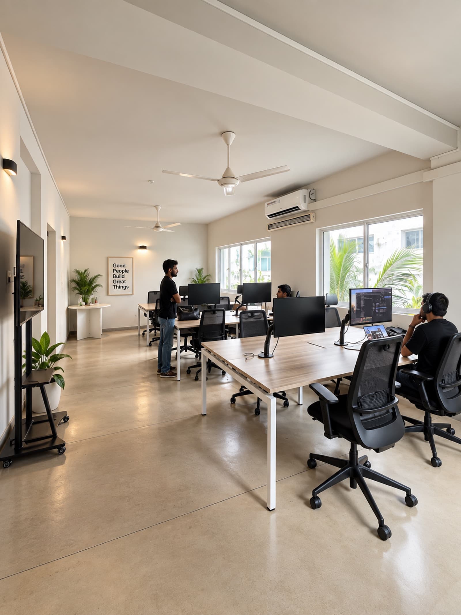 The hot desk area with teams at work